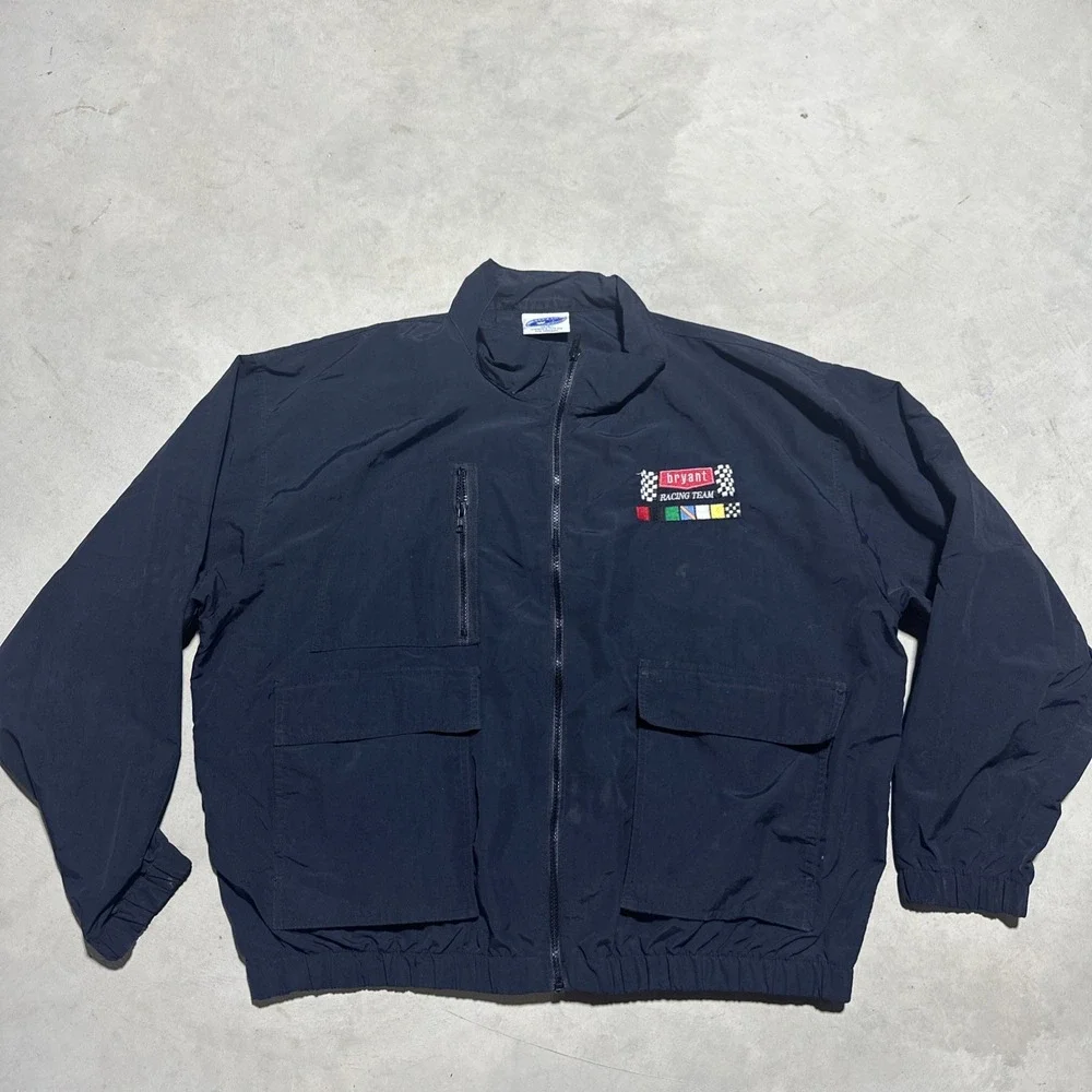 Vintage 1990s Bryant Racing Nylon Windbreaker Jacket Men XL Embroidered Vantage